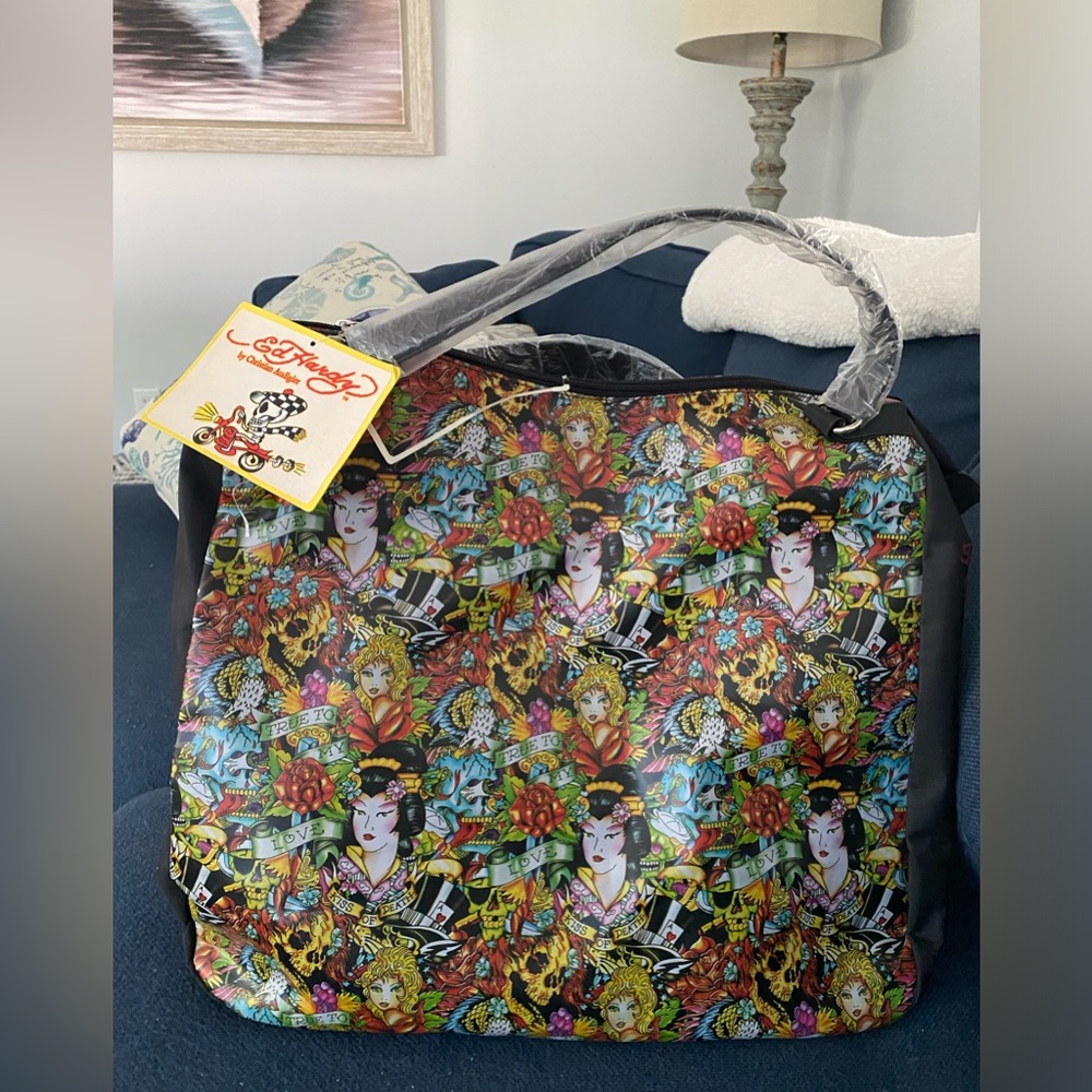 NWT Vintage Ed Hardy by Christian Audigier Travel Tote. Zipper top. Handles.